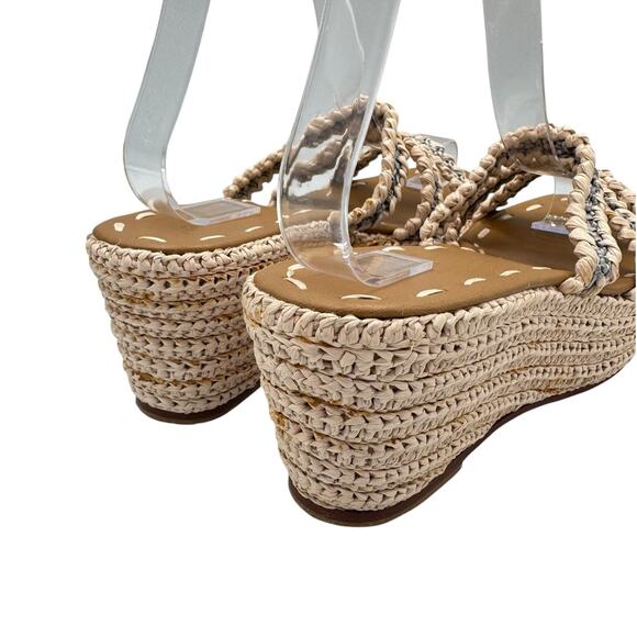 Carrie Forbes Said Raffia 3 Strap Neutral Gray Open Toe Espadrille Wedge Sandals - Picture 8 of 12
